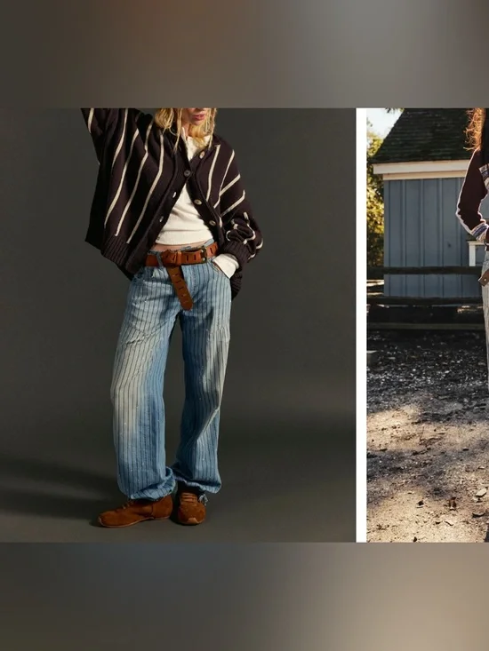 NWOT We the Free People Don't Wait Up Pinstripe Boyfriend Jeans After Hours - 25 - Picture 10 of 17